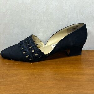 Madeline Stuart Blue Suede Heels with Decorative Cutouts